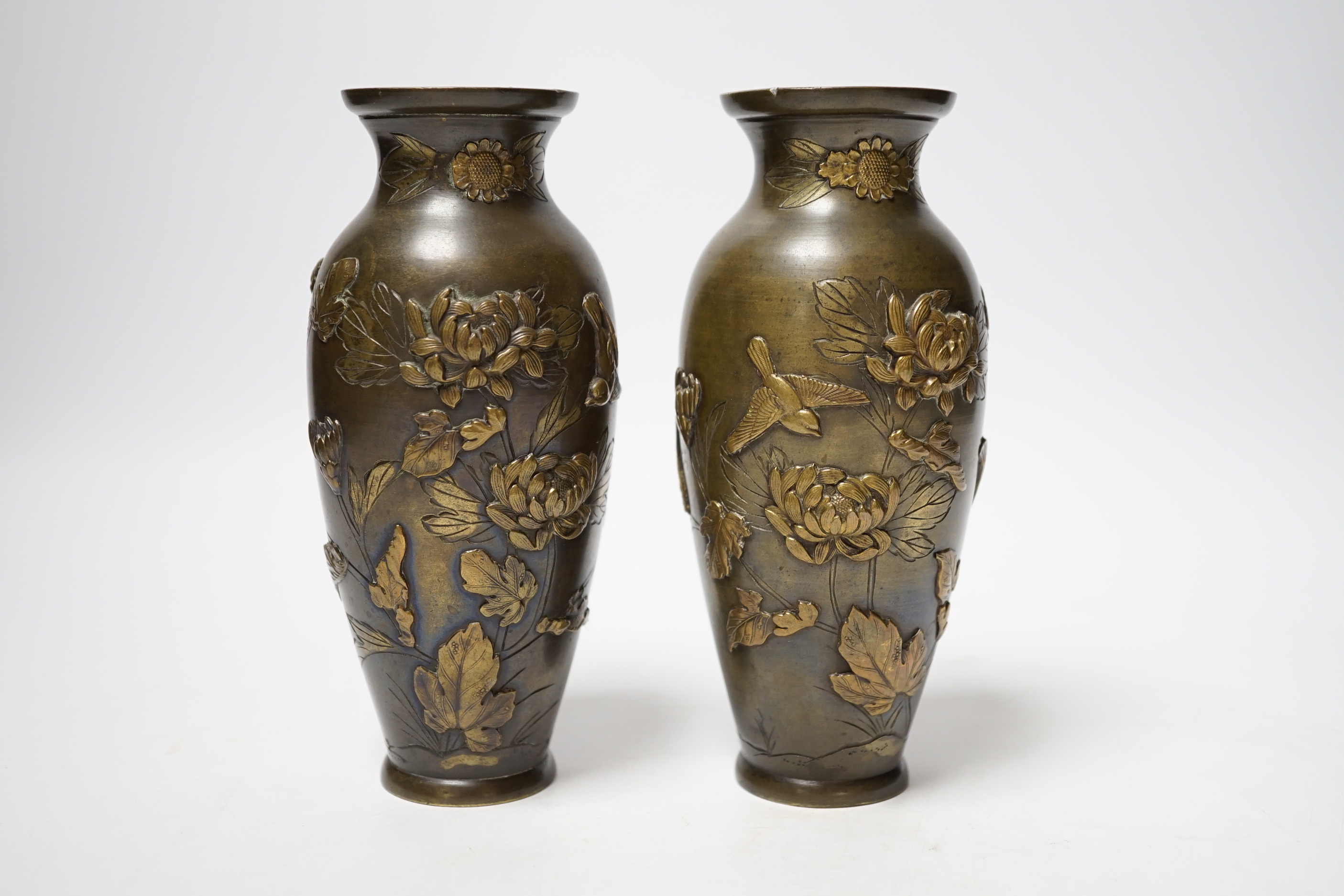 A pair of 19th century Japanese bronze vases, 15.5cm